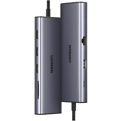Hub USB-C UGREEN CM498 (15600), 3 x USB-A 3.0 - 1 x USB-C - 1 x HDMI - 1 x VGA - 1 x RJ45 - 1 x SD - 1 x microSD, Šedý