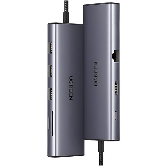 Hub USB-C UGREEN CM498 (15600), 3 x USB-A 3.0 - 1 x USB-C - 1 x HDMI - 1 x VGA - 1 x RJ45 - 1 x SD - 1 x microSD, Šedý