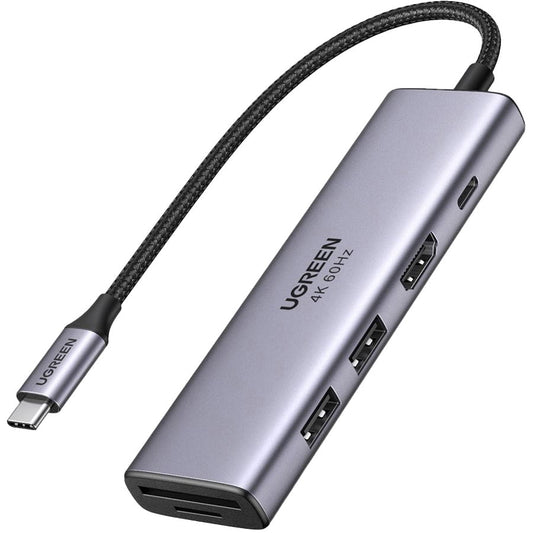Hub USB-C UGREEN CM511 (60384), 2 x USB-A 3.0 - 1 x USB-C - 1 x HDMI - 1 x SD - 1 x microSD, Šedý