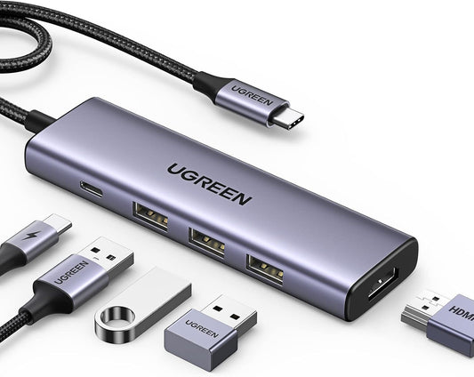 Hub USB-C UGREEN CM511, 3 x USB-A 3.0 - 1 x USB-C - 1 x HDMI, šedý