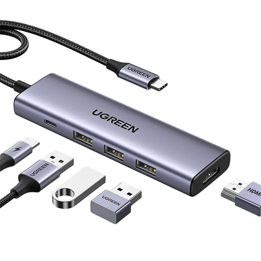 Hub USB-C UGREEN CM511 (15596), 3 x USB-A 3.0 - 1 x USB-C - 1 x HDMI, šedý