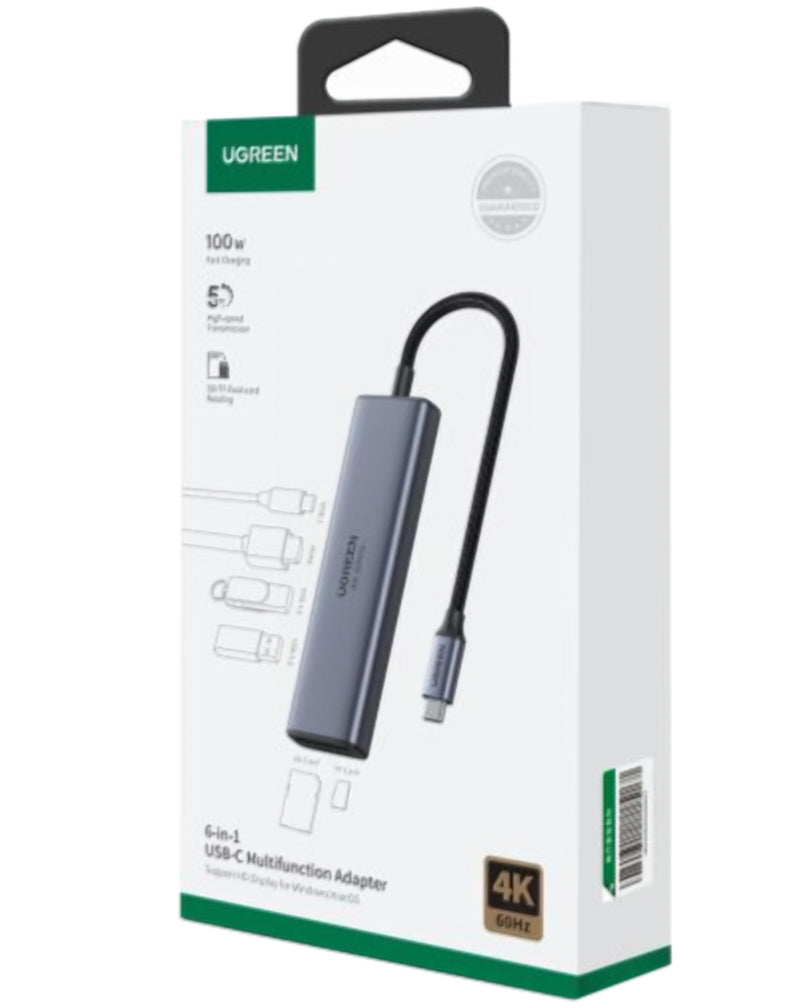 Hub USB-C UGREEN CM511 (60384), 2 x USB-A 3.0 - 1 x USB-C - 1 x HDMI - 1 x SD - 1 x microSD, Šedý