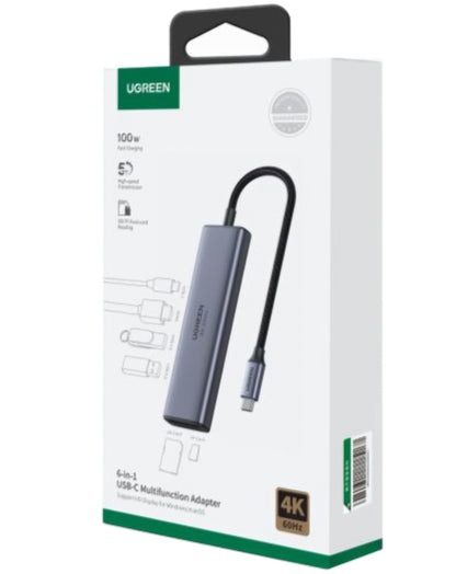 Hub USB-C UGREEN CM511 (60384), 2 x USB-A 3.0 - 1 x USB-C - 1 x HDMI - 1 x SD - 1 x microSD, Šedý