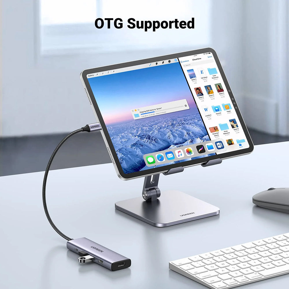 Hub USB-C UGREEN CM511 (15596), 3 x USB-A 3.0 - 1 x USB-C - 1 x HDMI, šedý