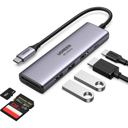Hub USB-C UGREEN CM511 (60384), 2 x USB-A 3.0 - 1 x USB-C - 1 x HDMI - 1 x SD - 1 x microSD, Šedý
