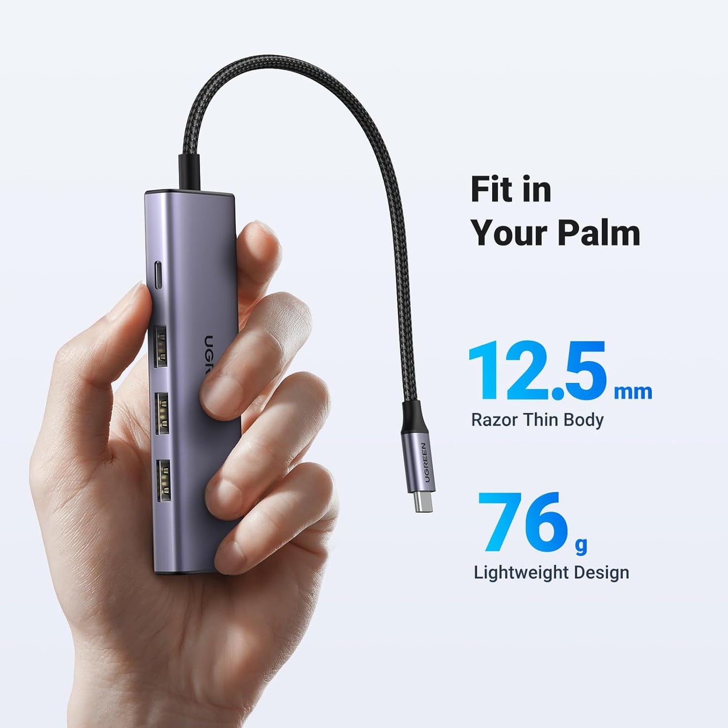 Hub USB-C UGREEN CM511, 3 x USB-A 3.0 - 1 x USB-C - 1 x HDMI, šedý