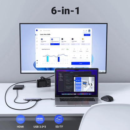 Hub USB-C UGREEN CM511 (60383), 3 x USB-A 3.2 - 1 x HDMI - 1 x SD - 1 x microSD, Šedý