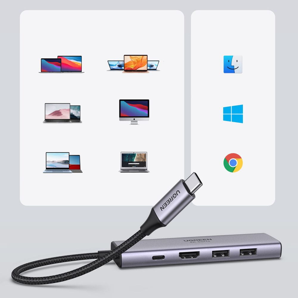 Hub USB-C UGREEN CM511 (60384), 2 x USB-A 3.0 - 1 x USB-C - 1 x HDMI - 1 x SD - 1 x microSD, Šedý