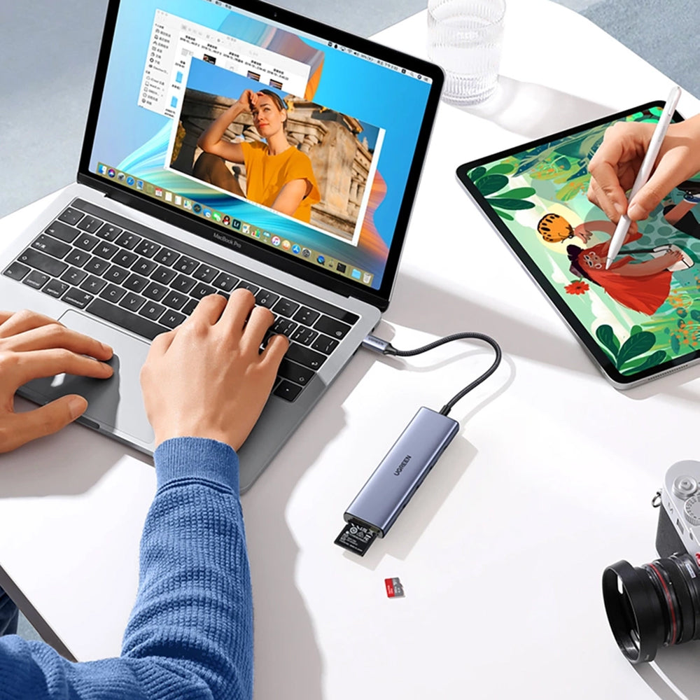 Hub USB-C UGREEN CM511 (20956A), 3 x USB-A 3.0 - 1 x HDMI - 1 x SD - 1 x microSD, Šedý