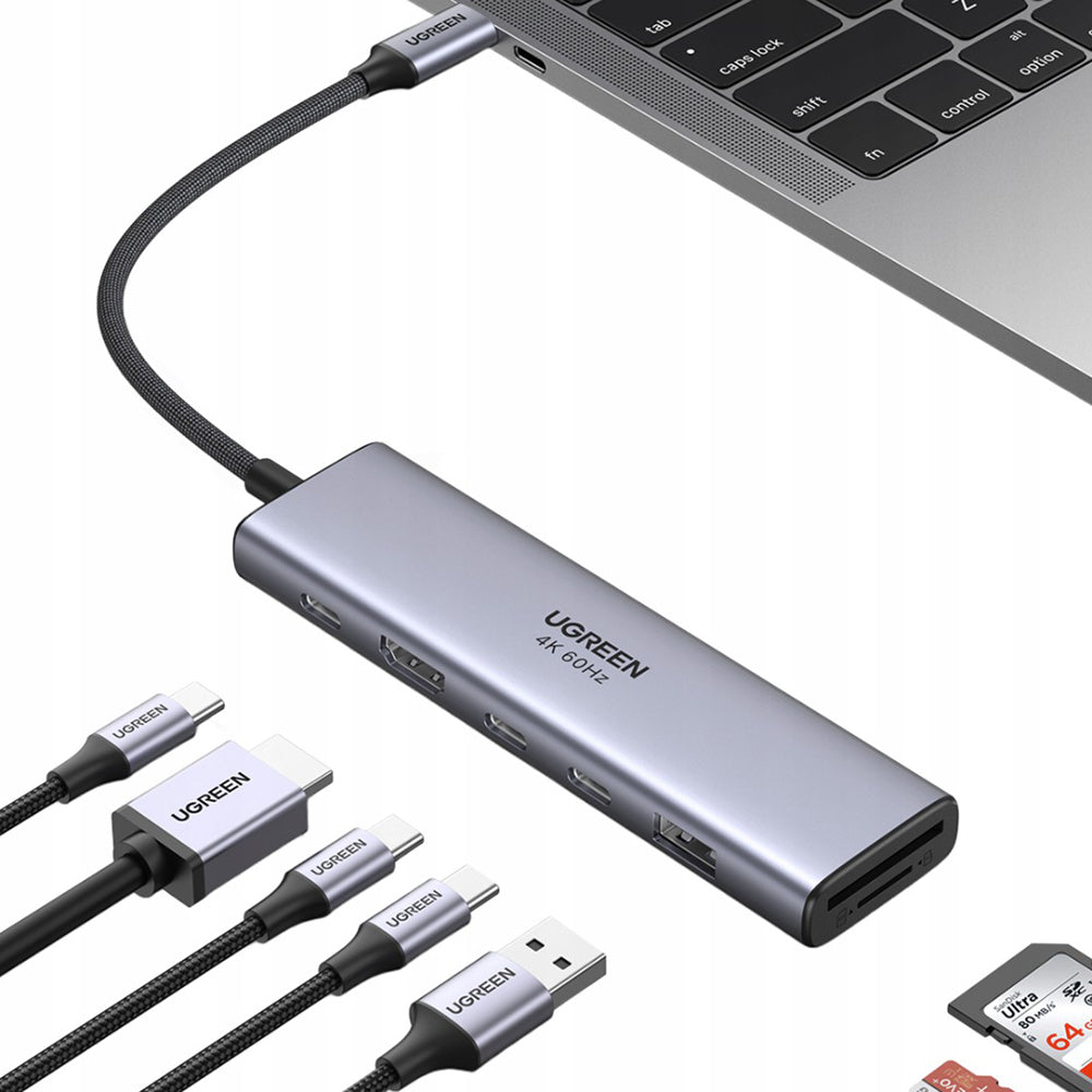 Hub USB-C UGREEN CM511 (45521), 1 x USB-A 3.2 - 3 x USB-C - 1 x HDMI - 1 x SD - 1 x microSD, Šedý