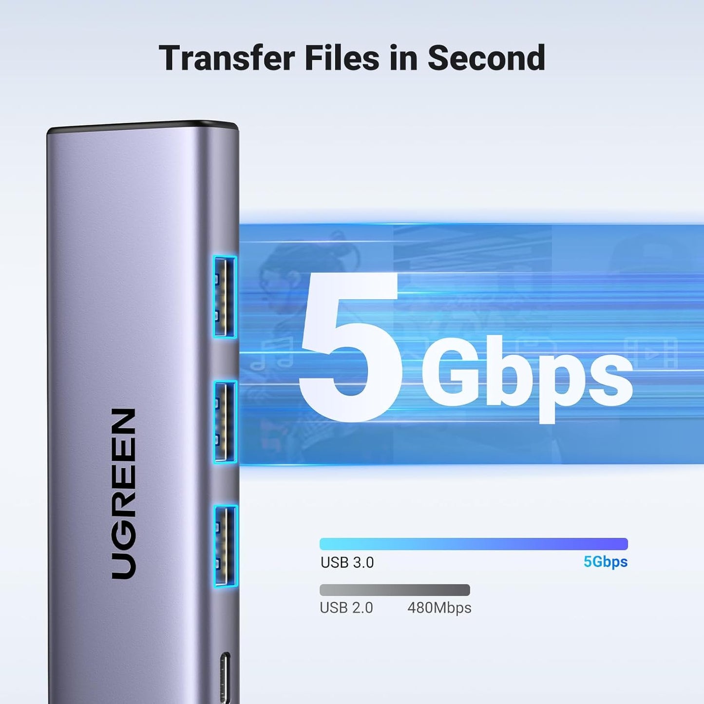Hub USB-C UGREEN CM511, 3 x USB-A 3.0 - 1 x USB-C - 1 x HDMI, šedý