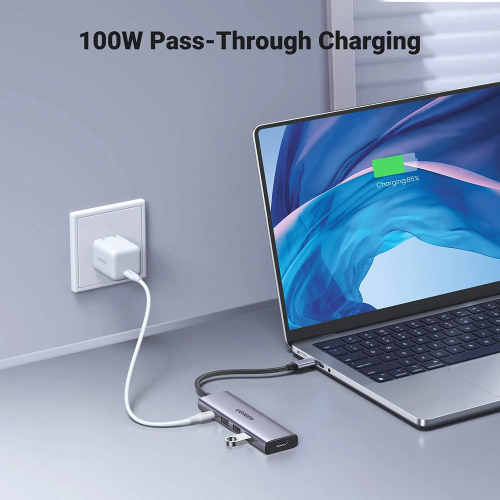 Hub USB-C UGREEN CM511 (15596), 3 x USB-A 3.0 - 1 x USB-C - 1 x HDMI, šedý