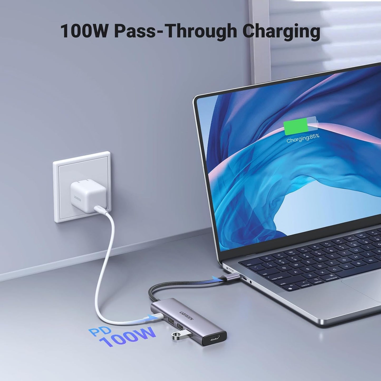 Hub USB-C UGREEN CM511, 3 x USB-A 3.0 - 1 x USB-C - 1 x HDMI, šedý