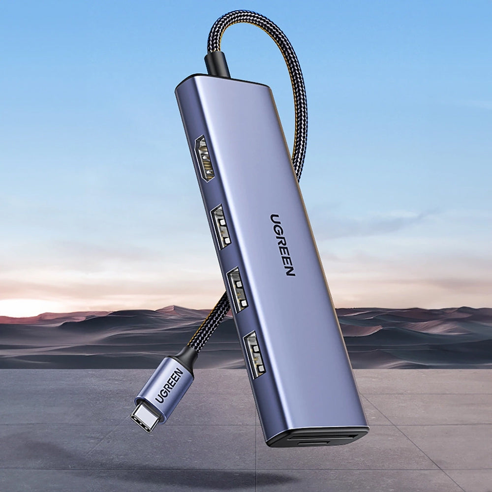 Hub USB-C UGREEN CM511 (20956A), 3 x USB-A 3.0 - 1 x HDMI - 1 x SD - 1 x microSD, Šedý