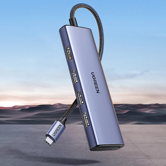 Hub USB-C UGREEN CM511 (20956A), 3 x USB-A 3.0 - 1 x HDMI - 1 x SD - 1 x microSD, Šedý