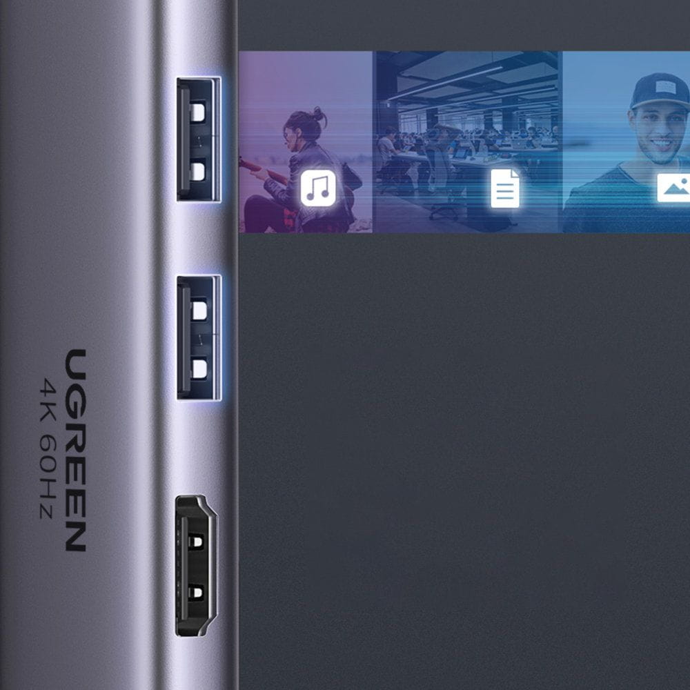 Hub USB-C UGREEN CM511 (60384), 2 x USB-A 3.0 - 1 x USB-C - 1 x HDMI - 1 x SD - 1 x microSD, Šedý