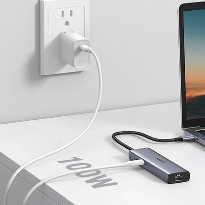 Hub USB-C UGREEN CM512, 2 x USB-A 3.0 - 1 x USB-C - 1 x HDMI - 1 x SD - 1 x microSD - RJ45, Šedý