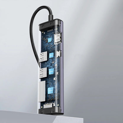 Hub USB-C UGREEN CM512, 2 x USB-A 3.0 - 1 x USB-C - 1 x HDMI - 1 x SD - 1 x microSD - RJ45, Šedý