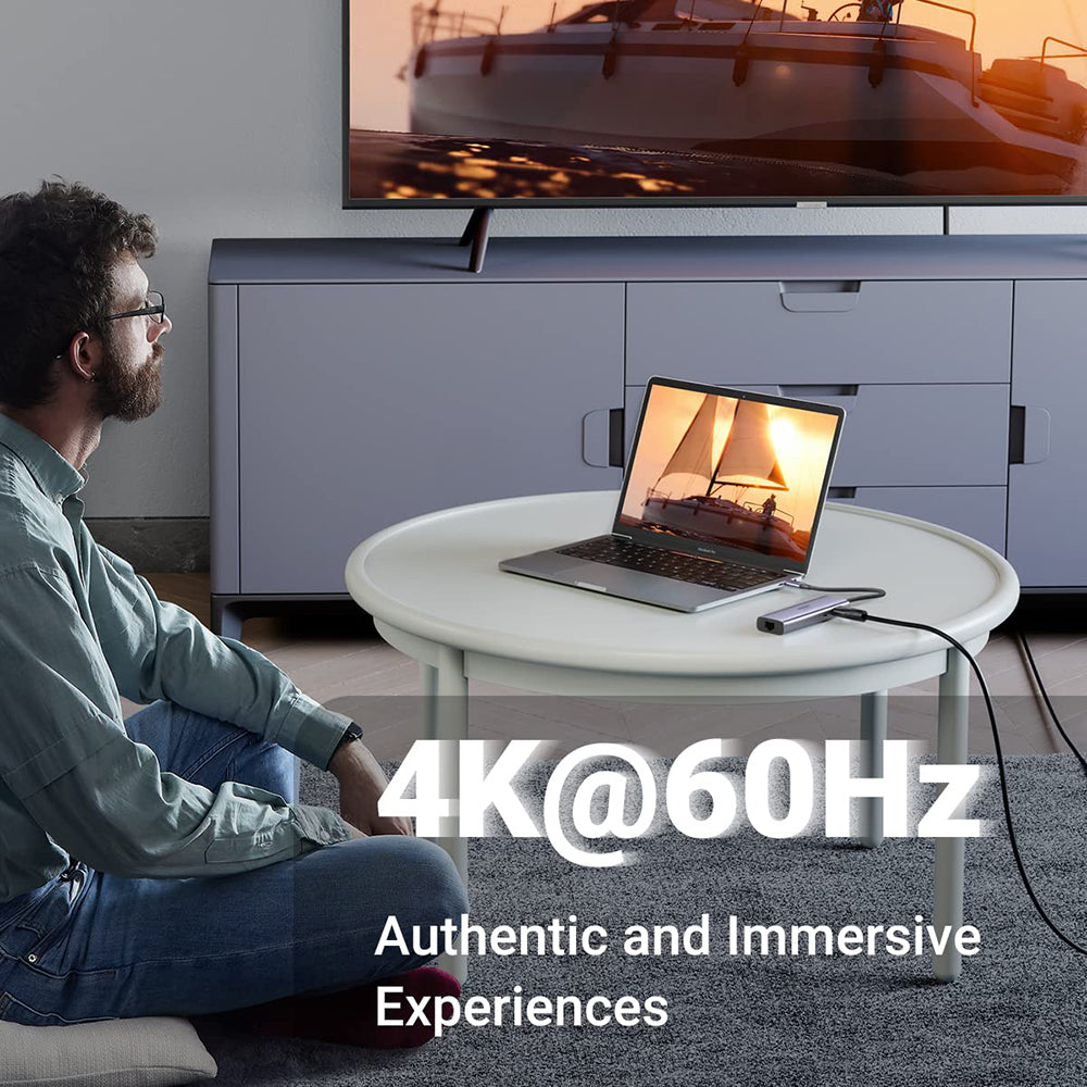 Hub USB-C UGREEN CM512 (60515), 2 x USB-A 3.0 - 1 x USB-C - 1 x HDMI - 1 x SD - 1 x microSD - 1 x RJ45, Šedý