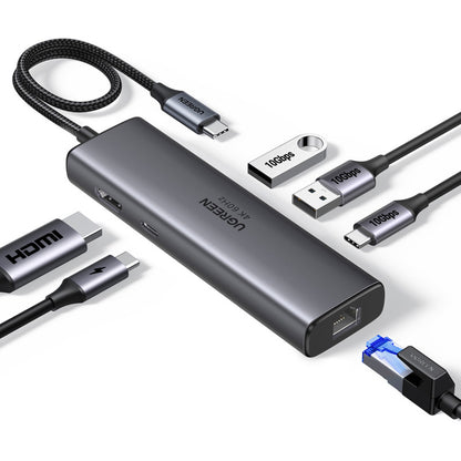 Hub USB-C UGREEN CM512 (45000), 2 x USB-A 3.2 - 2 x USB-C - 1 x HDMI - 1 x RJ45, Šedý