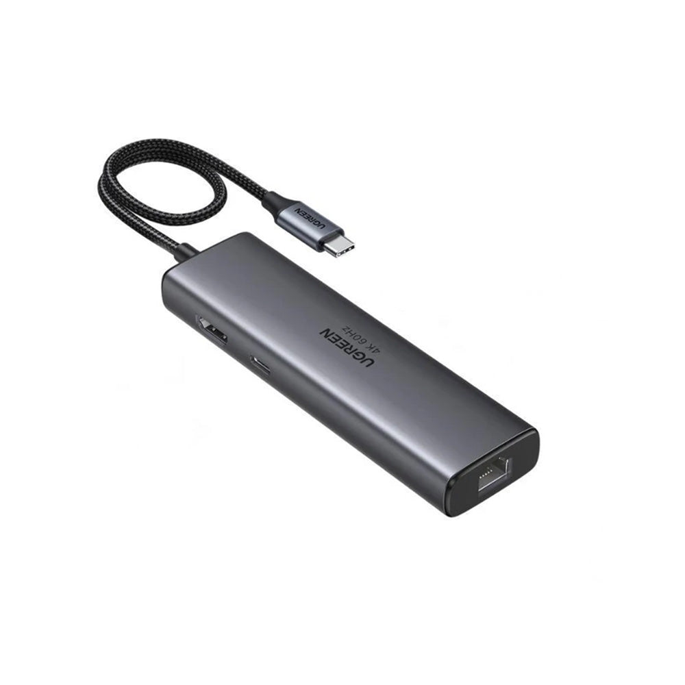 Hub USB-C UGREEN CM512 (45000), 2 x USB-A 3.2 - 2 x USB-C - 1 x HDMI - 1 x RJ45, Šedý