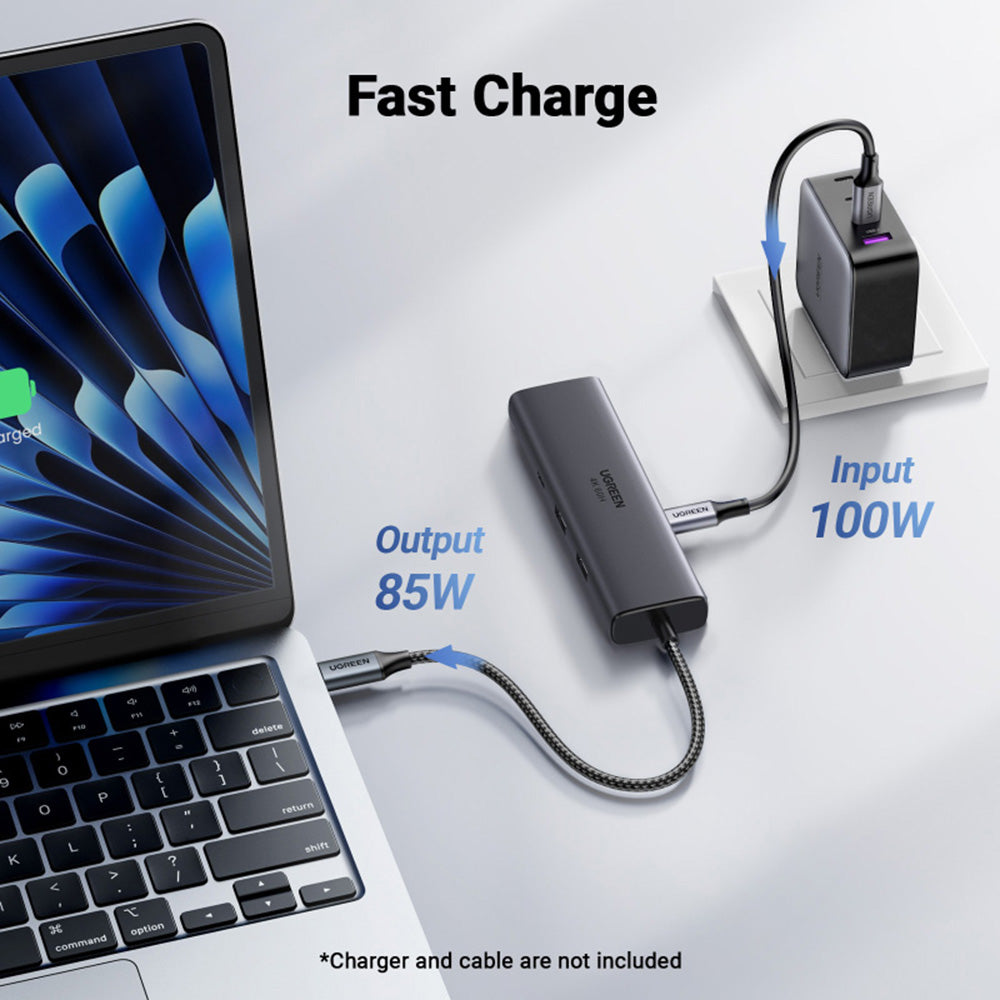 Hub USB-C UGREEN CM512 (45000), 2 x USB-A 3.2 - 2 x USB-C - 1 x HDMI - 1 x RJ45, Šedý