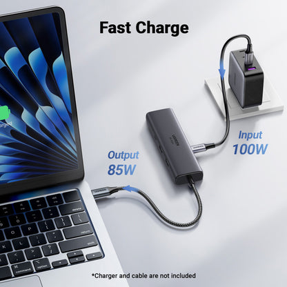 Hub USB-C UGREEN CM512 (45000), 2 x USB-A 3.2 - 2 x USB-C - 1 x HDMI - 1 x RJ45, Šedý