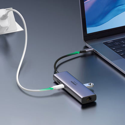 Hub USB-C UGREEN CM512 (60515), 2 x USB-A 3.0 - 1 x USB-C - 1 x HDMI - 1 x SD - 1 x microSD - 1 x RJ45, Šedý