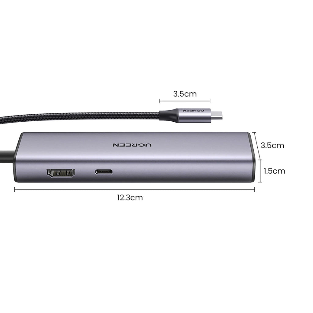 Hub USB-C UGREEN CM512, 2 x USB-A 3.0 - 1 x USB-C - 1 x HDMI - 1 x SD - 1 x microSD - RJ45, Šedý