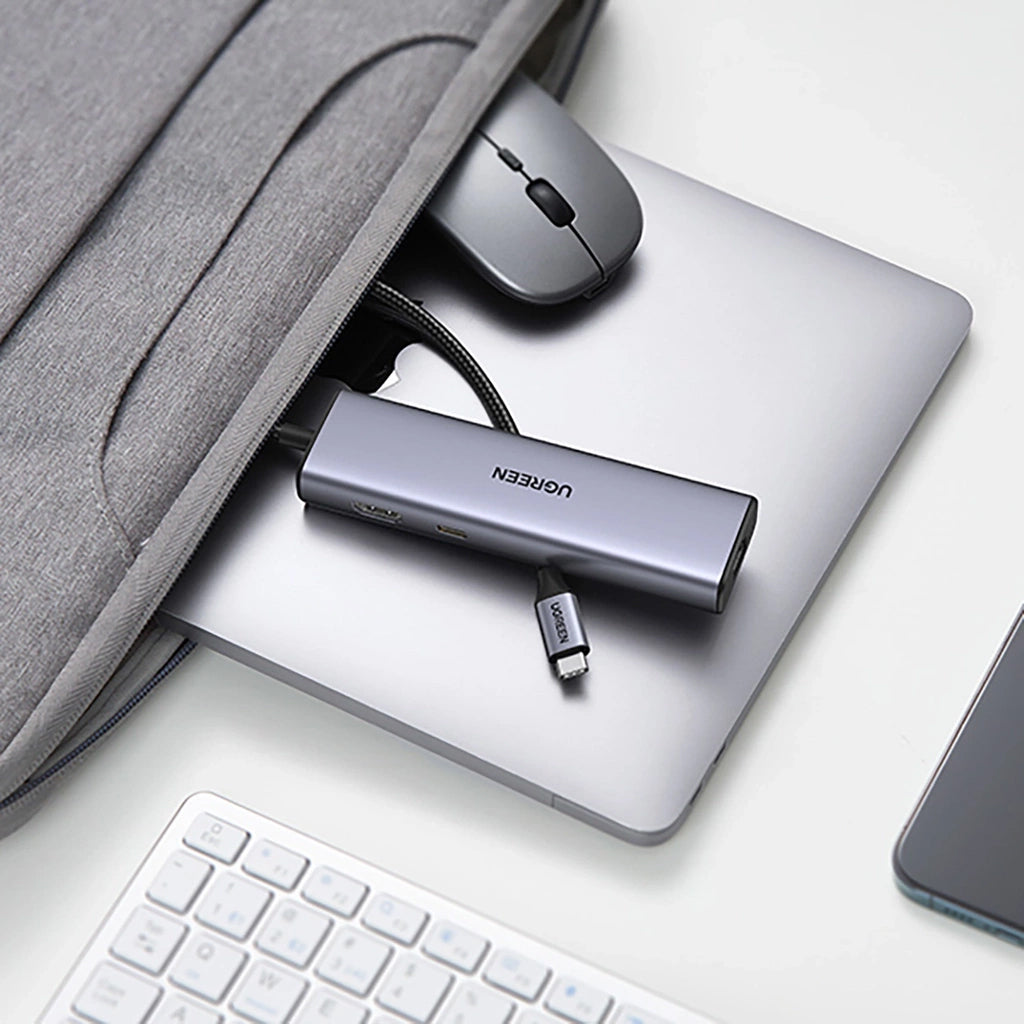 Hub USB-C UGREEN CM512, 2 x USB-A 3.0 - 1 x USB-C - 1 x HDMI - 1 x SD - 1 x microSD - RJ45, Šedý