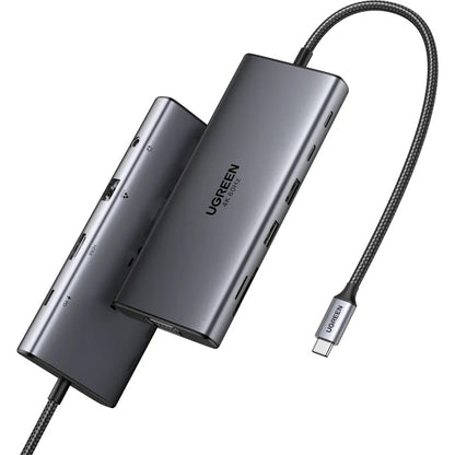 Hub USB-C UGREEN CM639 (45520), 2 x USB-A 3.2 - 3 x USB-C - 1 x HDMI - 1 x VGA - 1 x Jack 3.5mm - 1 x RJ45 - 1 x SD - 1 x microSD, Šedý