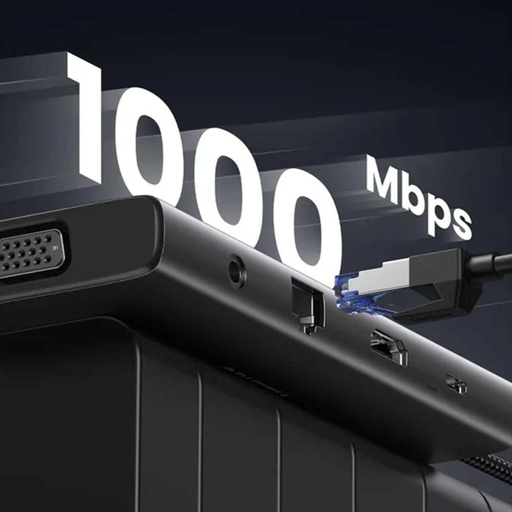 Hub USB-C UGREEN CM639 (45520), 2 x USB-A 3.2 - 3 x USB-C - 1 x HDMI - 1 x VGA - 1 x Jack 3.5mm - 1 x RJ45 - 1 x SD - 1 x microSD, Šedý