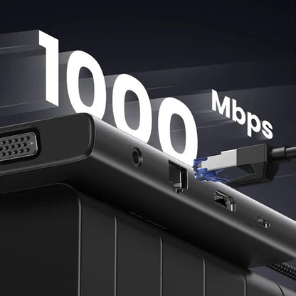 Hub USB-C UGREEN CM639 (45520), 2 x USB-A 3.2 - 3 x USB-C - 1 x HDMI - 1 x VGA - 1 x Jack 3.5mm - 1 x RJ45 - 1 x SD - 1 x microSD, Šedý