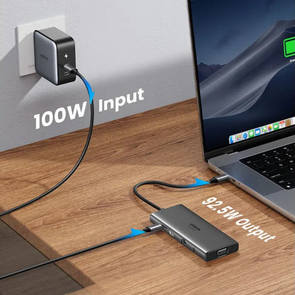 Hub USB-C UGREEN CM639 (45520), 2 x USB-A 3.2 - 3 x USB-C - 1 x HDMI - 1 x VGA - 1 x Jack 3.5mm - 1 x RJ45 - 1 x SD - 1 x microSD, Šedý