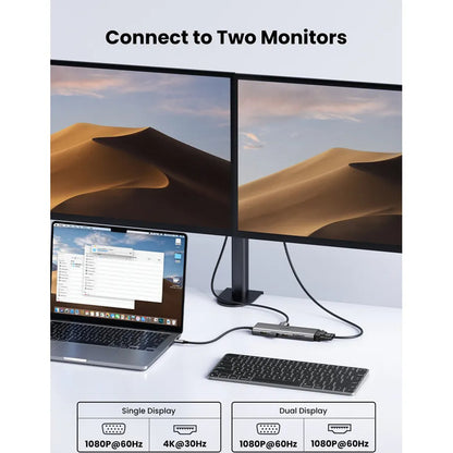 Hub USB-C UGREEN CM639 (45520), 2 x USB-A 3.2 - 3 x USB-C - 1 x HDMI - 1 x VGA - 1 x Jack 3.5mm - 1 x RJ45 - 1 x SD - 1 x microSD, Šedý