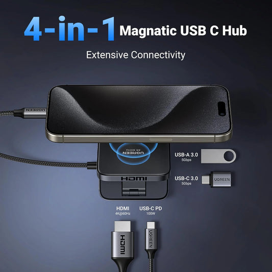 Hub USB-C UGREEN CM801, 1 x USB-A 3.0 - 2 x USB-C - 1 x HDMI, Šedý