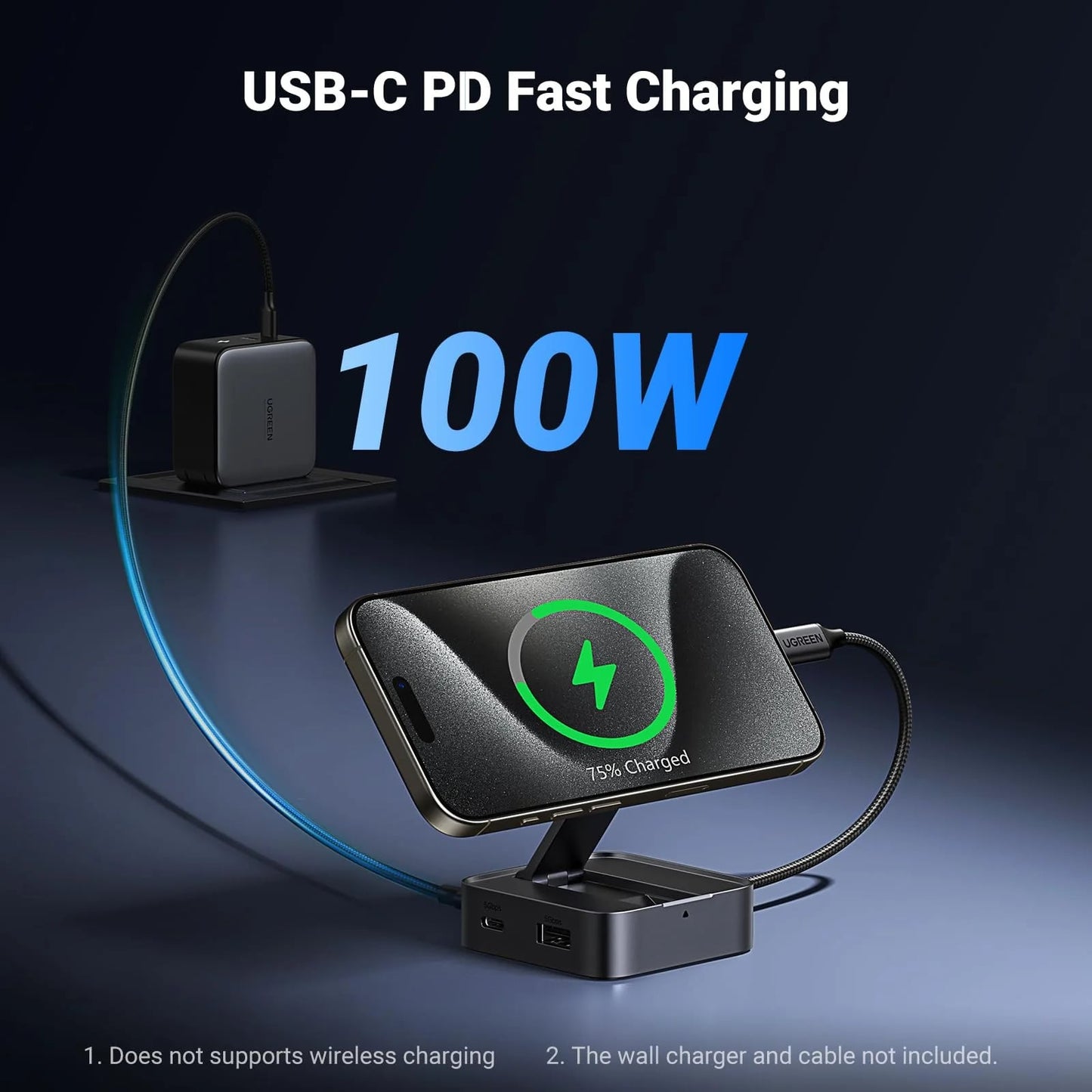 Hub USB-C UGREEN CM801, 1 x USB-A 3.0 - 2 x USB-C - 1 x HDMI, Šedý