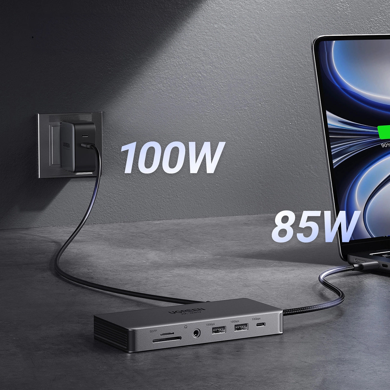 Hub USB-C UGREEN Revodok Pro 313 CM681, 2 x USB-A 3.2 - 1 x USB-A 3.0 - 2 x USB-C - 2 x HDMI - 1 x Jack 3.5mm - 1 x RJ45 - 1 x SD - 1 x microSD, Šedý