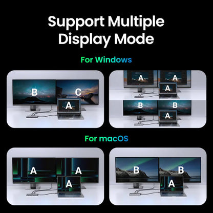 Hub USB-C UGREEN Revodok Pro 210 CM639, 1 x USB-A 3.0 - 2 x USB-A - 2 x USB-C - 2 x HDMI - 1 x RJ45 - 1 x SD - 1 x microSD, šedý
