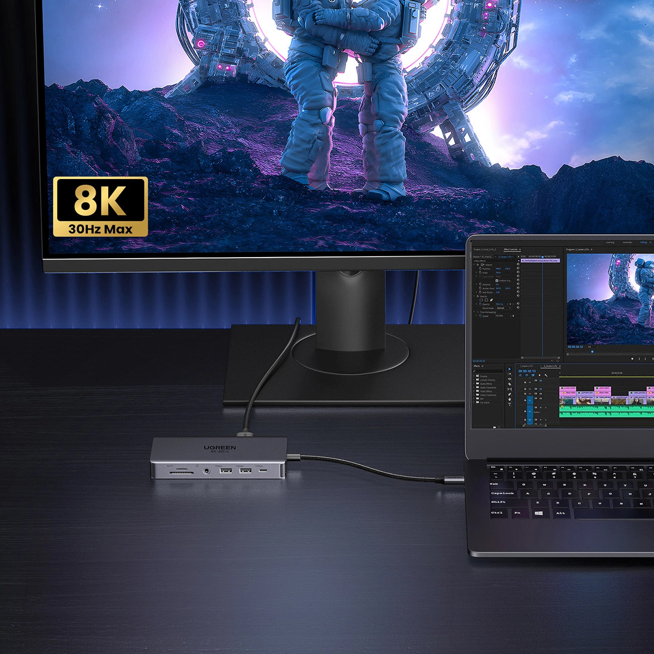Hub USB-C UGREEN Revodok Pro 313 CM681, 2 x USB-A 3.2 - 1 x USB-A 3.0 - 2 x USB-C - 2 x HDMI - 1 x Jack 3.5mm - 1 x RJ45 - 1 x SD - 1 x microSD, Šedý