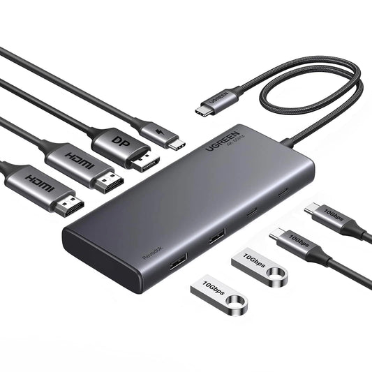 Hub USB-C UGREEN Revodok 308 CM639, 2 x USB-A 3.2 - 3 x USB-C - 1 x Display Port - 2 x HDMI, Šedý