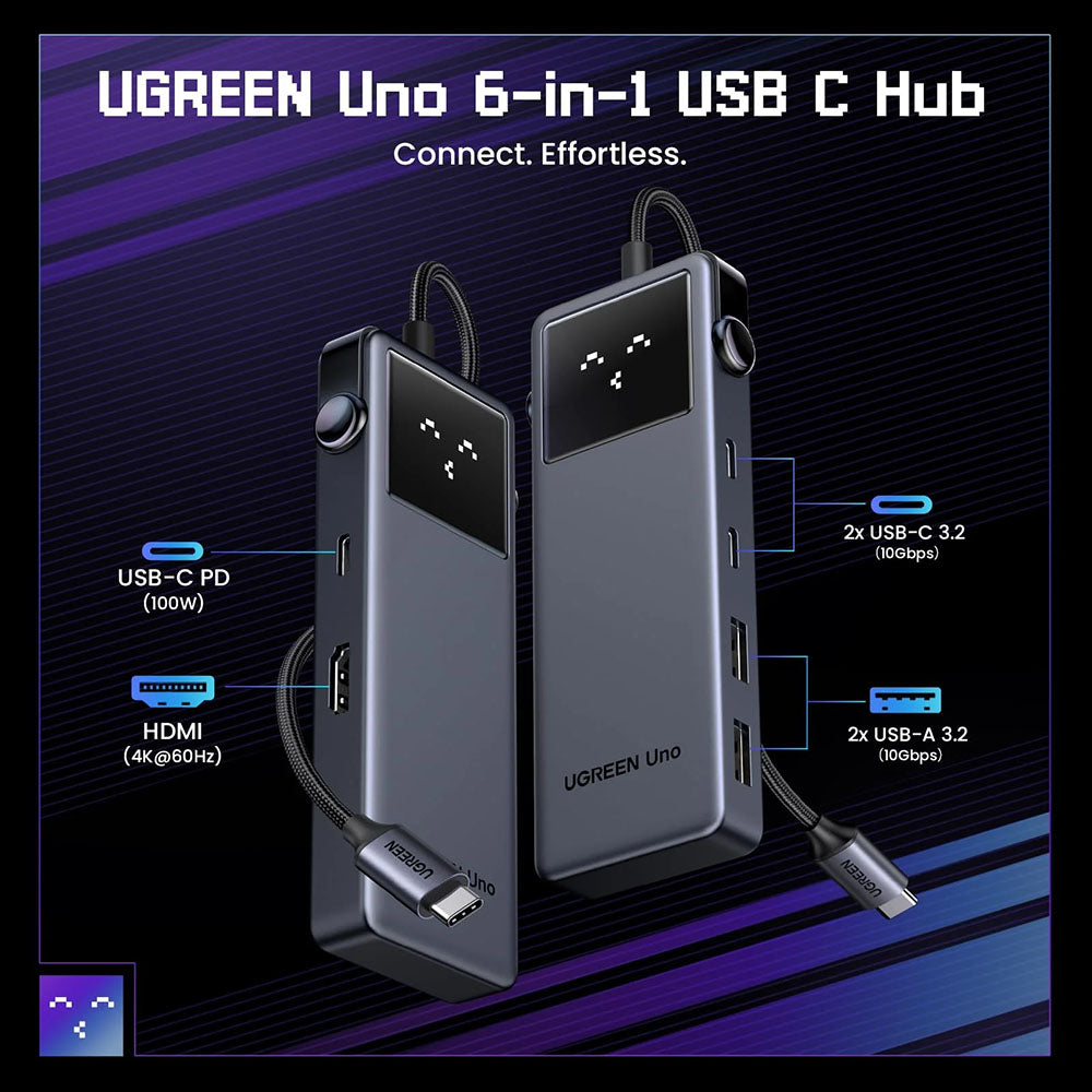 USB-C hub UGREEN Uno (75177), 2 x USB-A 3.2 - 3 x USB-C - 1 x HDMI, Šedý