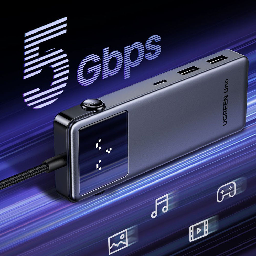 USB-C hub UGREEN Uno (75179), 2 x USB-A - 2 x USB-C - 1 x HDMI - 1 x SD - 1 x microSD, Šedá