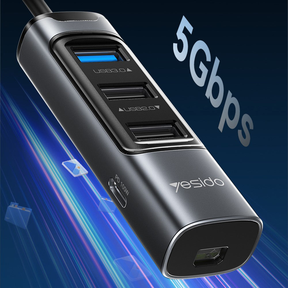 Hub USB-C Yesido HB24, 5v1, Šedý