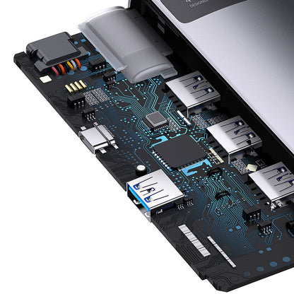 Hub USB-C Baseus Metal Gleam, 4 x USB-A 3.0, šedý WKWG070013