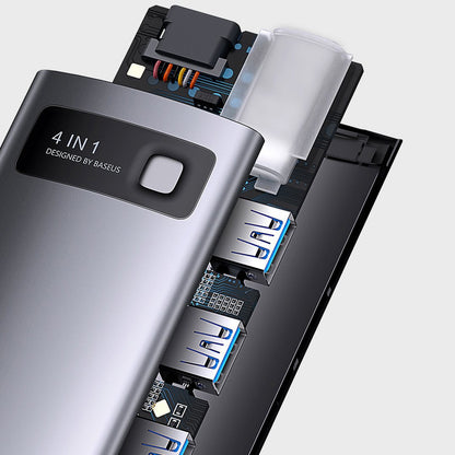 Hub USB-C Baseus Metal Gleam, 4 x USB-A 3.0, šedý WKWG070013