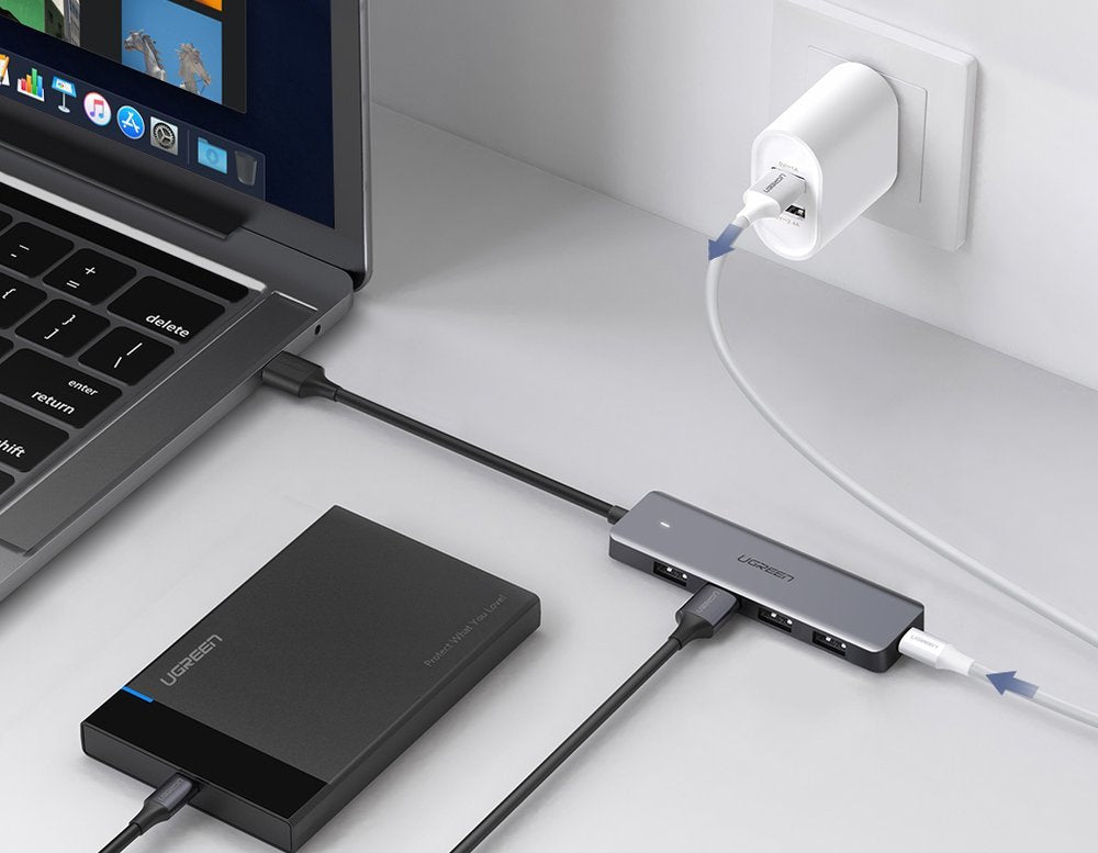 USB hub UGREEN CM219, 4 x USB-A 3.0 - 1 x USB-C, šedý