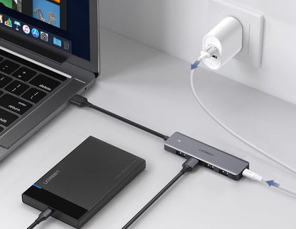 USB hub UGREEN CM219, 4 x USB-A 3.0 - 1 x USB-C, šedý