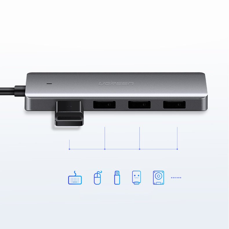 USB hub UGREEN CM219, 4 x USB-A 3.0 - 1 x USB-C, šedý