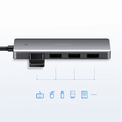 USB hub UGREEN CM219, 4 x USB-A 3.0 - 1 x USB-C, šedý
